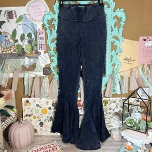 Earthbound Flower Child Blue Flare Pants Leggings Sz.S Western Boho Hippie Retro